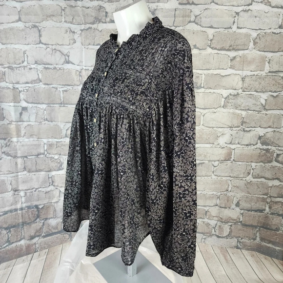 Isabel Marant Etoile Lalia Floral Pintuck Boho Prairie Blouse Black Size 40 - Picture 13 of 16